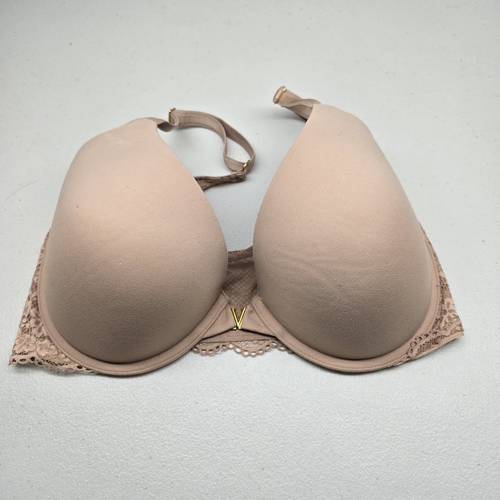 Victoria Secret Women Bra 34DD Beige Floral Front Close Underwired Lace READ